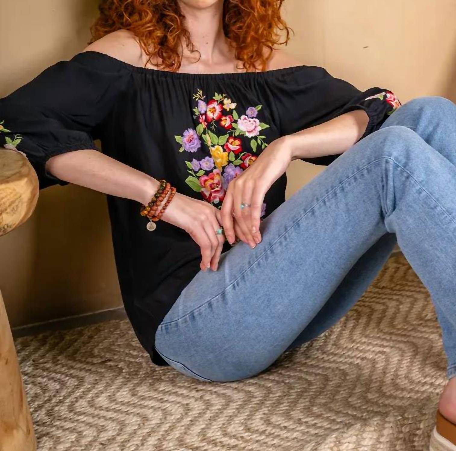 Paparazzi - Viscose Embroidered Off-Shoulder Pull-Over Shirt