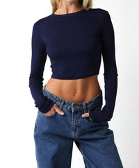 Olivaceous - Women's Mia Fitted Ribbed Crop Long Sleeve Top