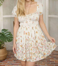 Blu Pepper - Gradient Floral Front Tie Puff Sleeve Dress