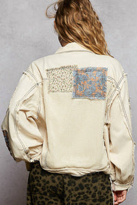 POL Patch And Net Work Jacket in oatmeal - women's jacket - view 4