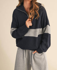 Klesis - Long Sleeve Contrast Stripe Half Zip Sweater Top
