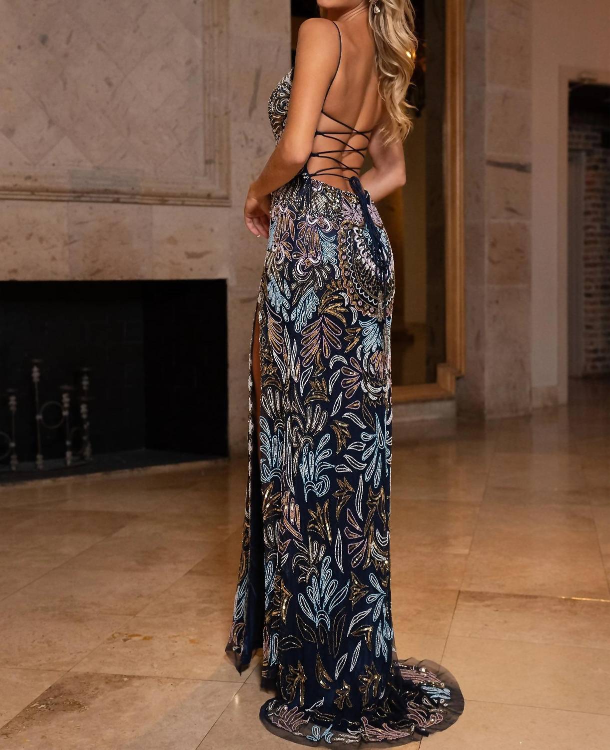 Rachel Allan Women's Prom Dress in navy - women's dress - detail view