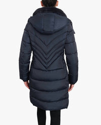 London Fog - Plus Size Hooded Puffer Jacket With Button-off Fur Collar