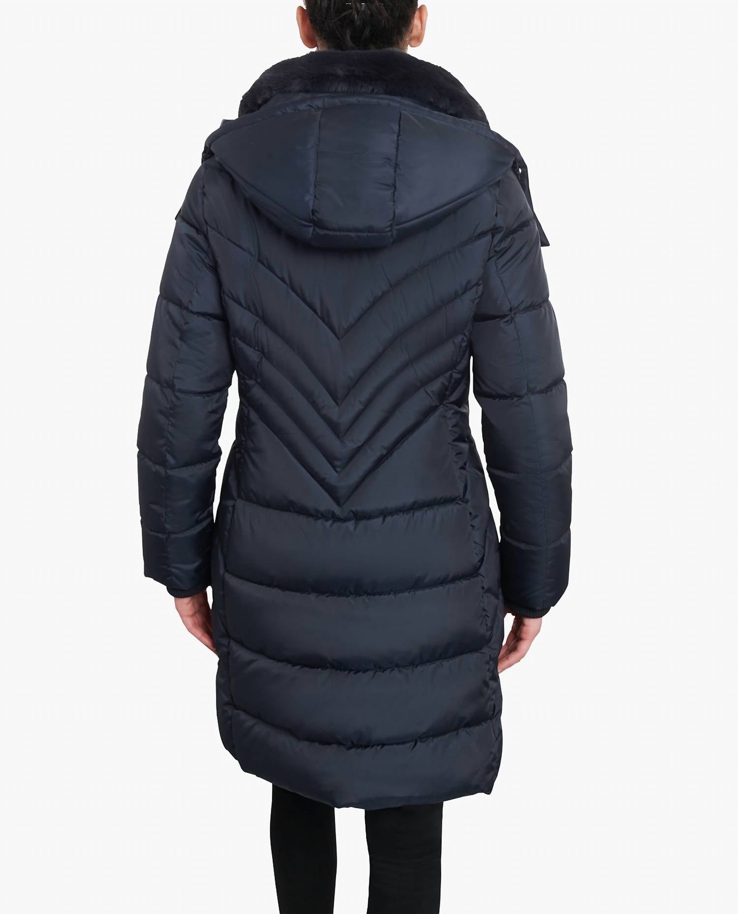 London Fog - Plus Size Hooded Puffer Jacket With Button-off Fur Collar
