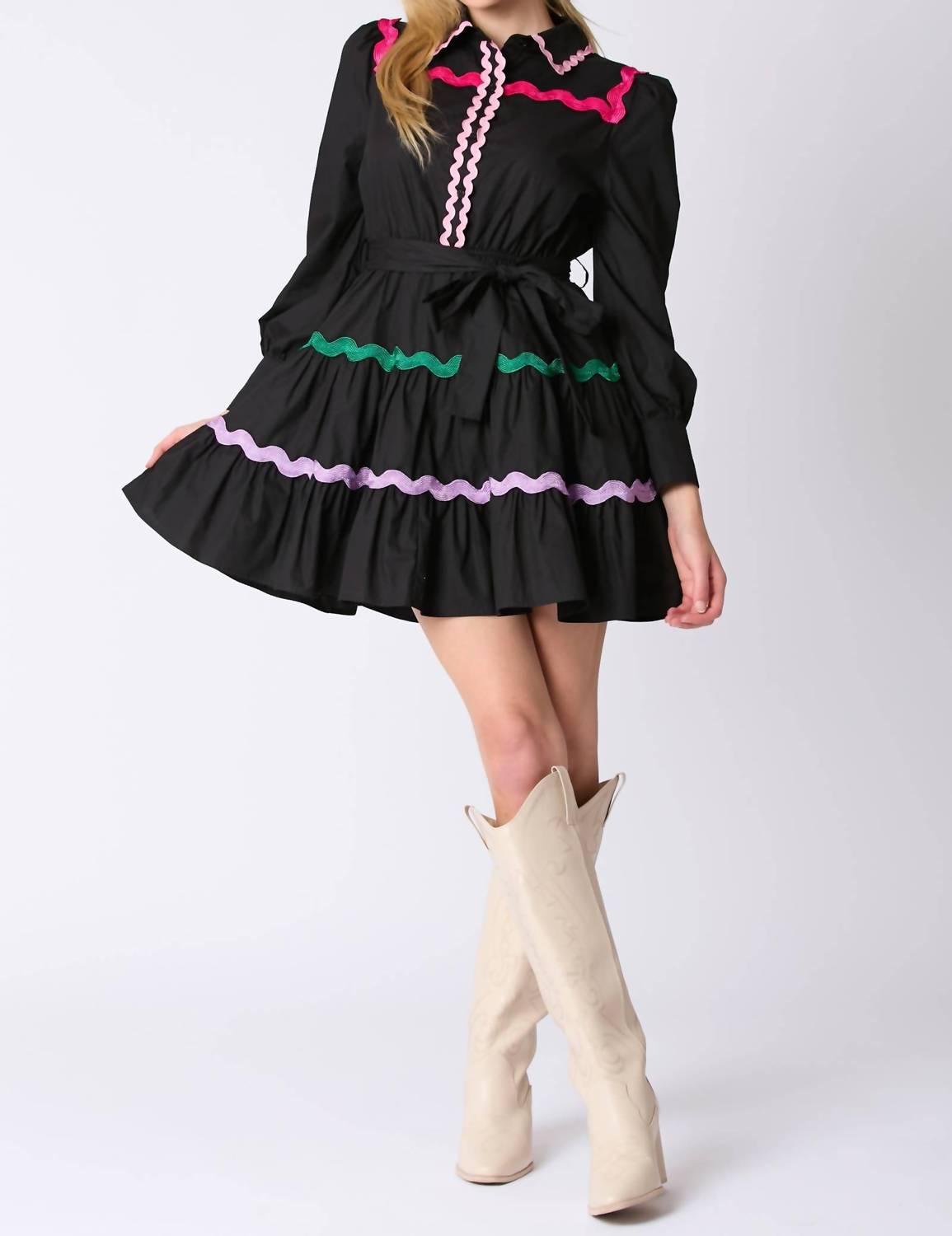 Peach Love - Multi Color Ricrac Trim Dress