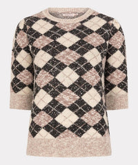 Esqualo - Ylvi Short Sleeve Argyle Sweater