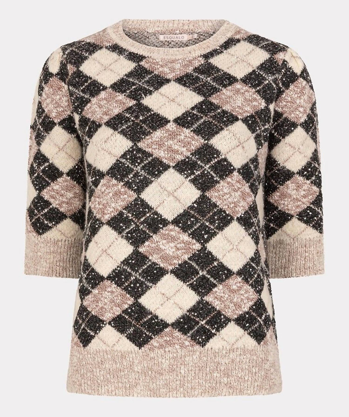 Esqualo - Ylvi Short Sleeve Argyle Sweater