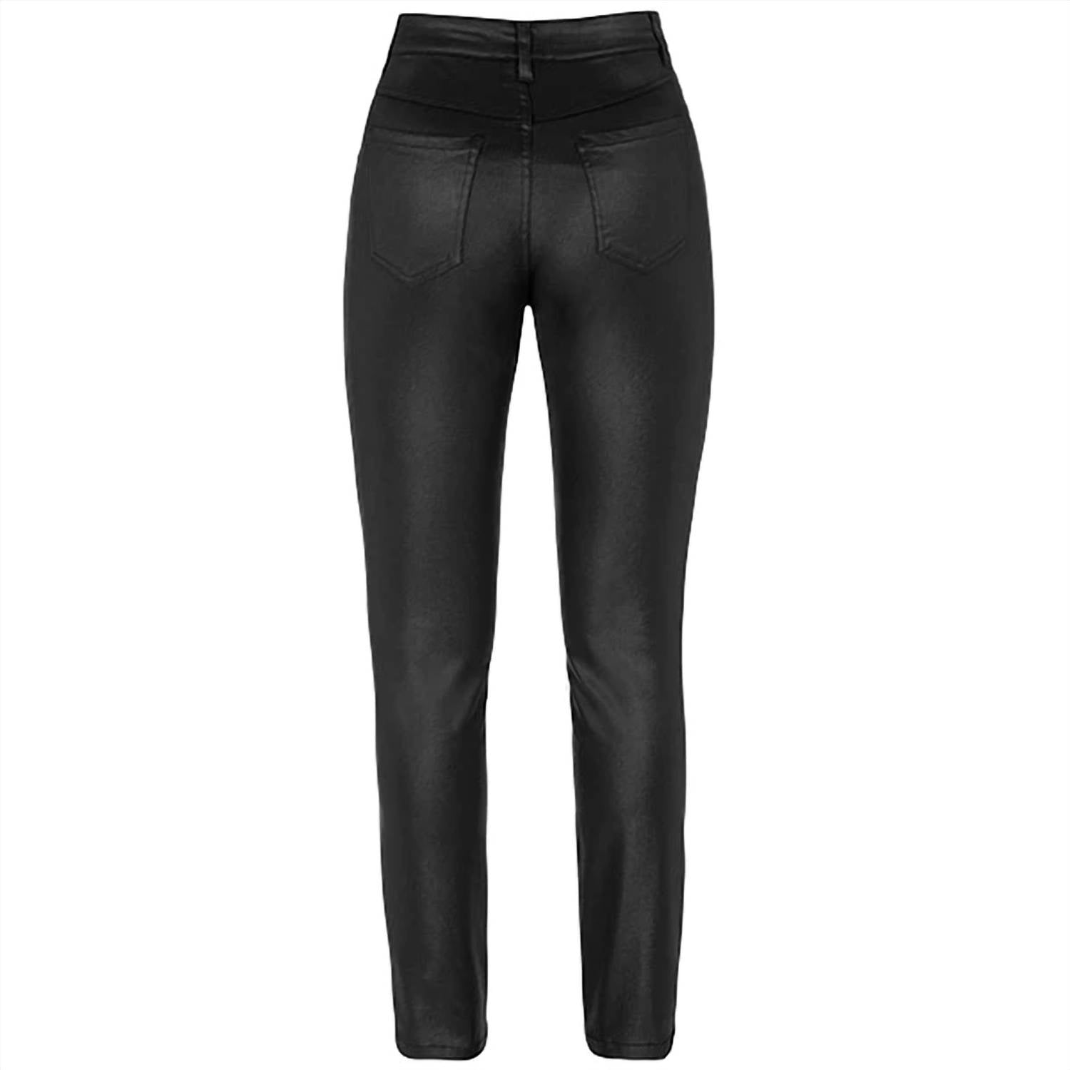 TRIBAL Slim Fit Glossy Pant in black pleather - women's pants - view 4
