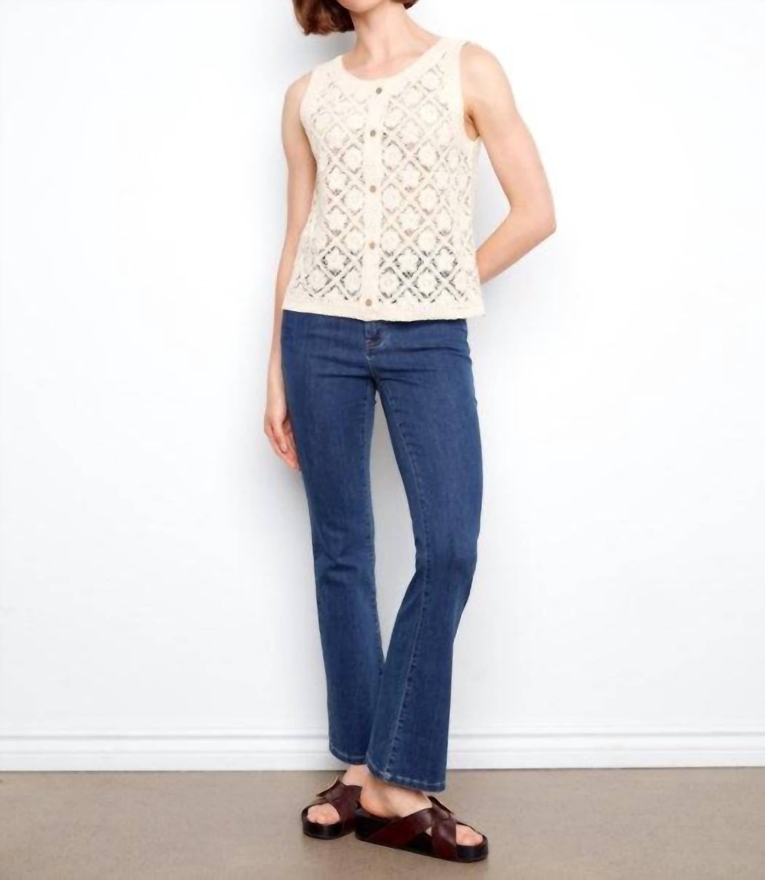 CHARLIE B Reversible Crochet Button Up Sleeveless Vest in natural - women's jacket - view 4