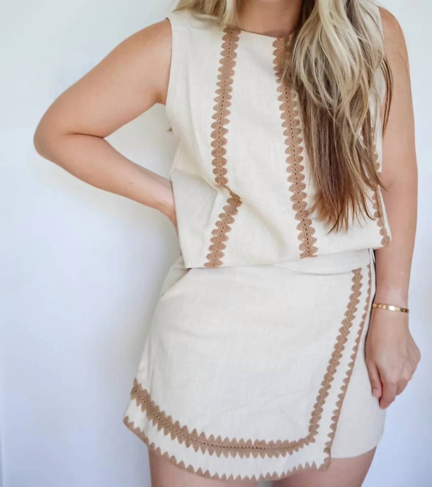 Strut & Bolt - Emily Whipstitch Crochet Linen Top & Skort Set