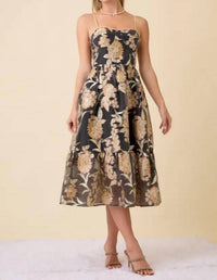 Mainstrip - Metallic Embossed Floral Midi Dress
