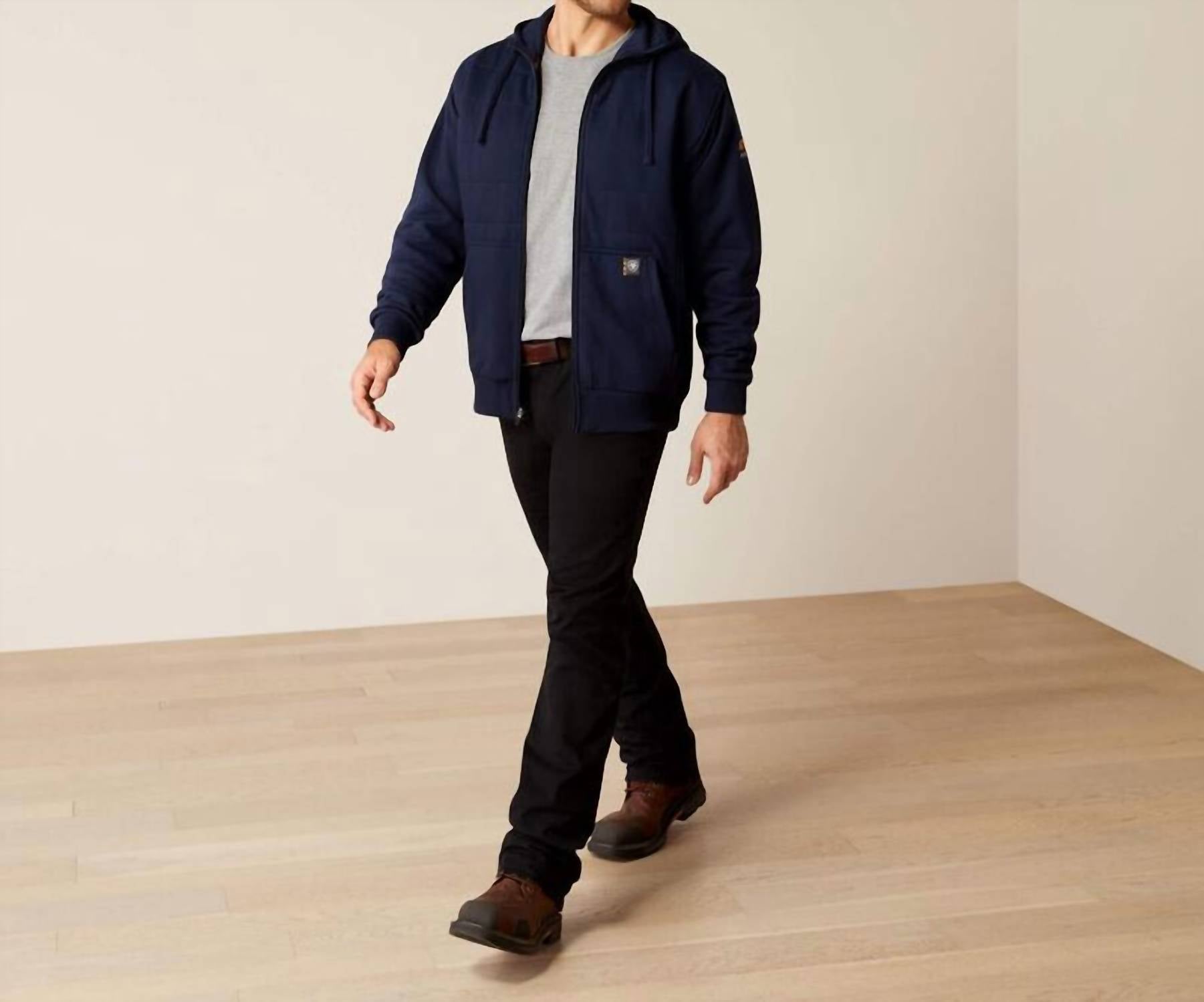 ARIAT Rebar All-weather Full Zip Hoodie in navy - men's shirt - alternate view