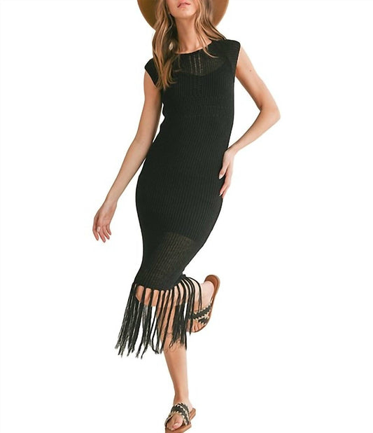 Sage The Label - Mila Knitted Fringe Hem Midi Dress