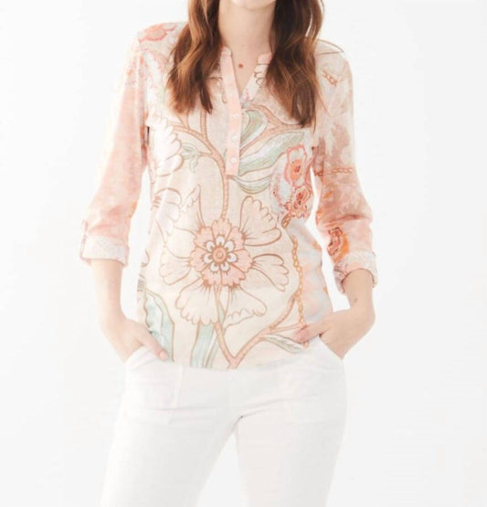 Fdj - Henley Three Fourth Sleeve Mesh Jersey Top