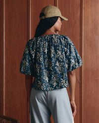 THE GREAT. Blythe Top in indigo bandana - women's blouse - alternate view