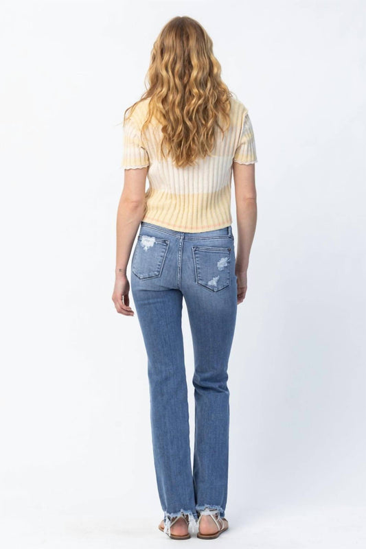 Judy Blue - Mid Rise Destroyed Straight Jeans