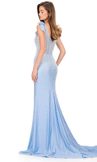 ASHLEYlauren Square Neck Pearl Embellished Prom Dress in sky - women's dress - alternate view