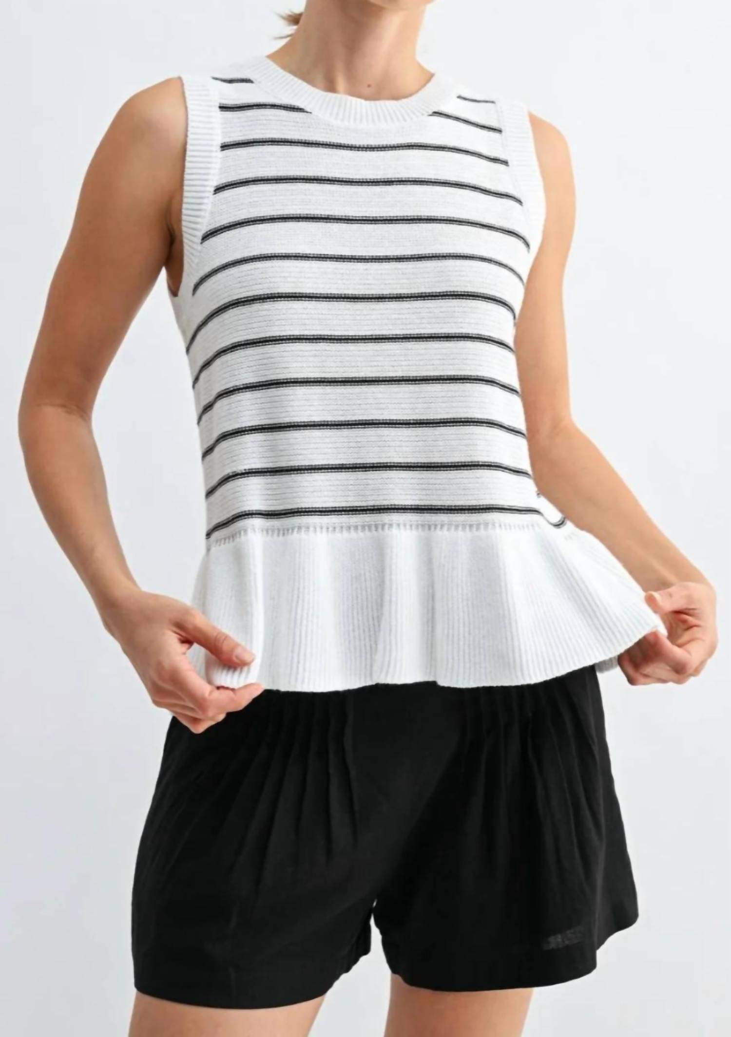 Fun 2 Fun - Striped Knitted Peplum Top