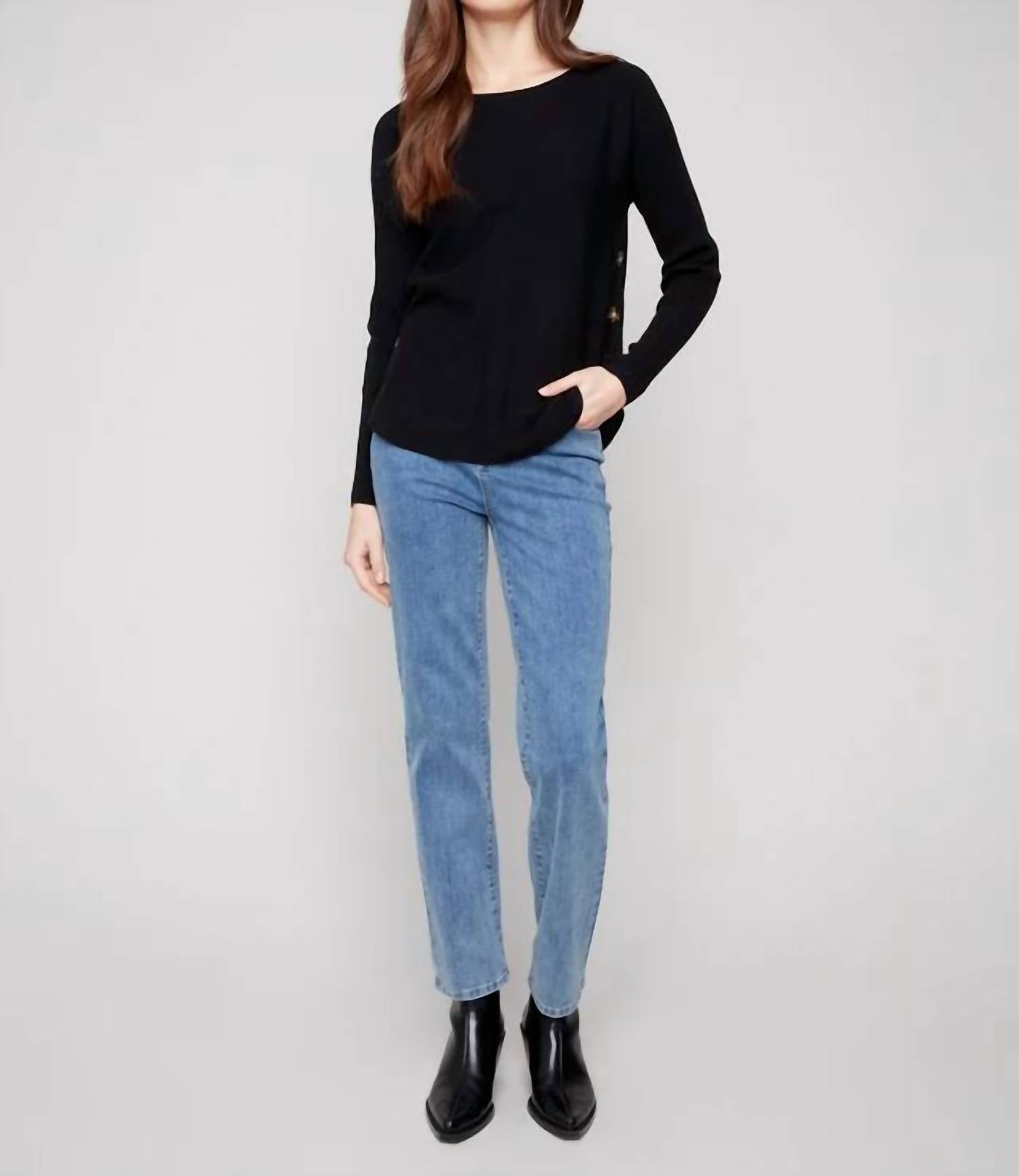 Charlie B - Boat Neck Sweater With Side Buttons