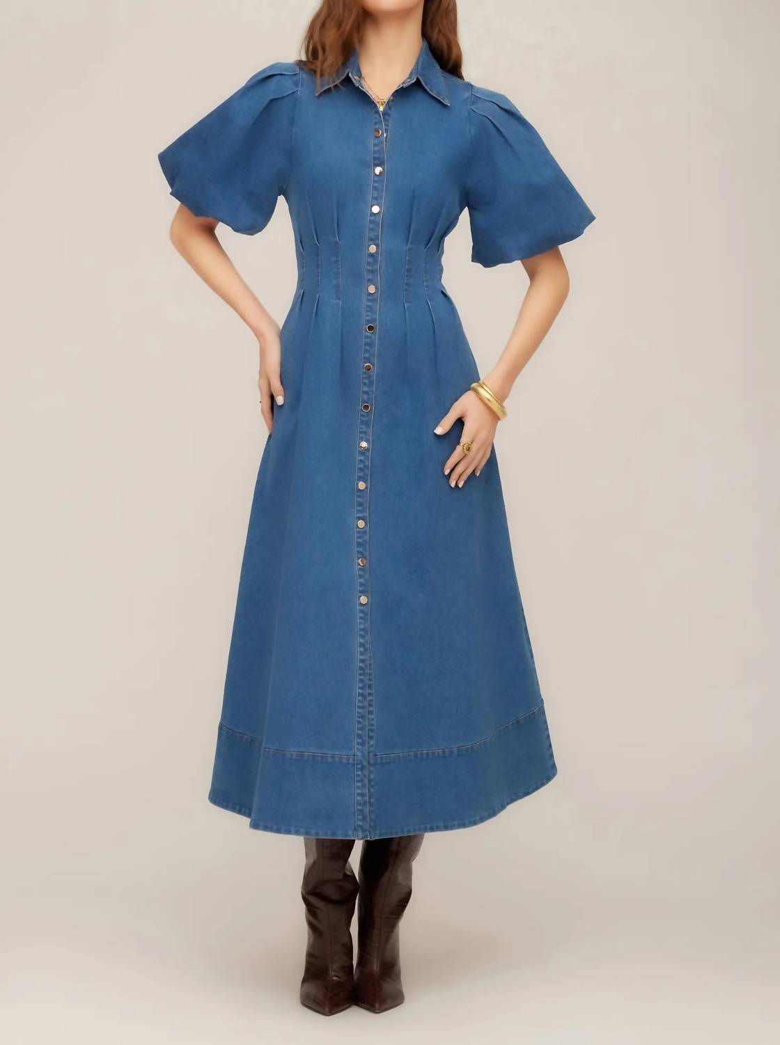 Fifteen Twenty Esme Midi Shirtdress in denim - women's dress - view 5