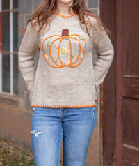 So Me Pumpkin and Floral Embroidered Sweater in beige - women's sweater - view 6