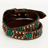 American Darling Women's Hand Carved Western Leather Belt in brown - women's accessory - detail view