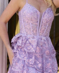 Jovani - Tiered Mini With Glittered Floral Embroidery Dress