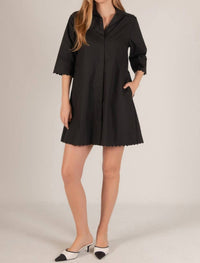 Before You Collection Tamara Poplin Scalloped Hem Shirt Mini Dress in black - women's dress