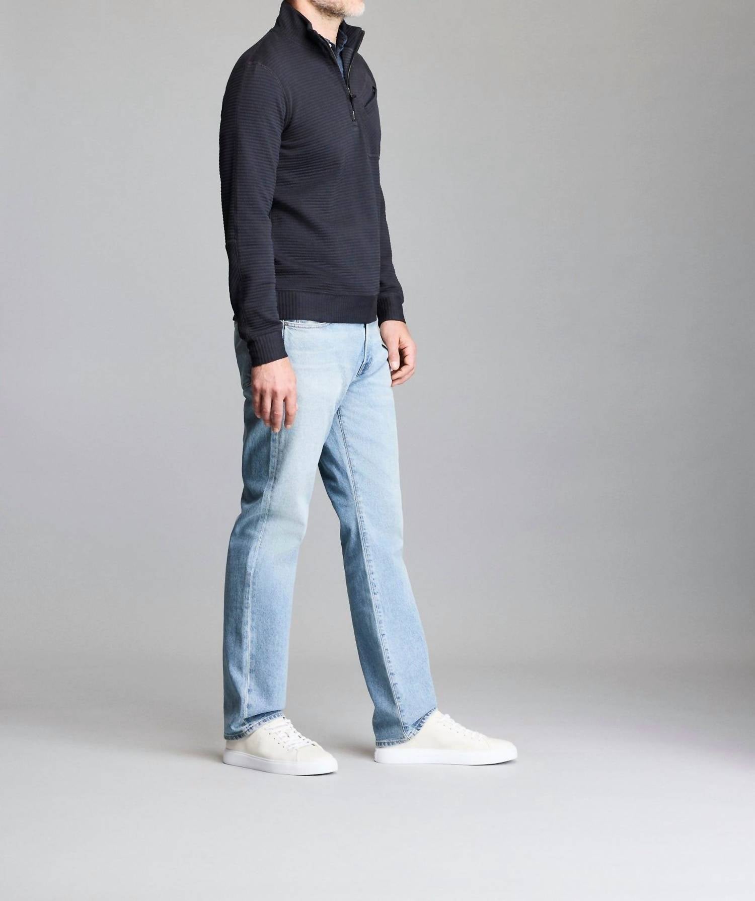 Billy Reid Lightweight Half Zip Pullover in dark navy - men's sweater - detail view