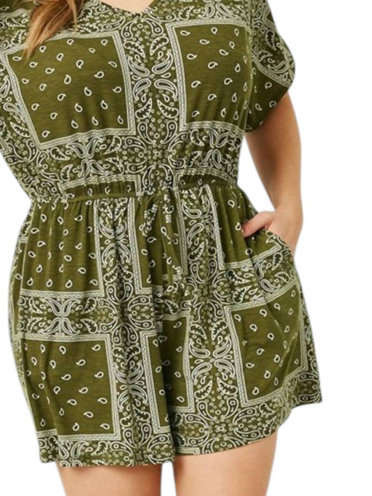 Hayden La - Bandana Print Pocket Knit Romper
