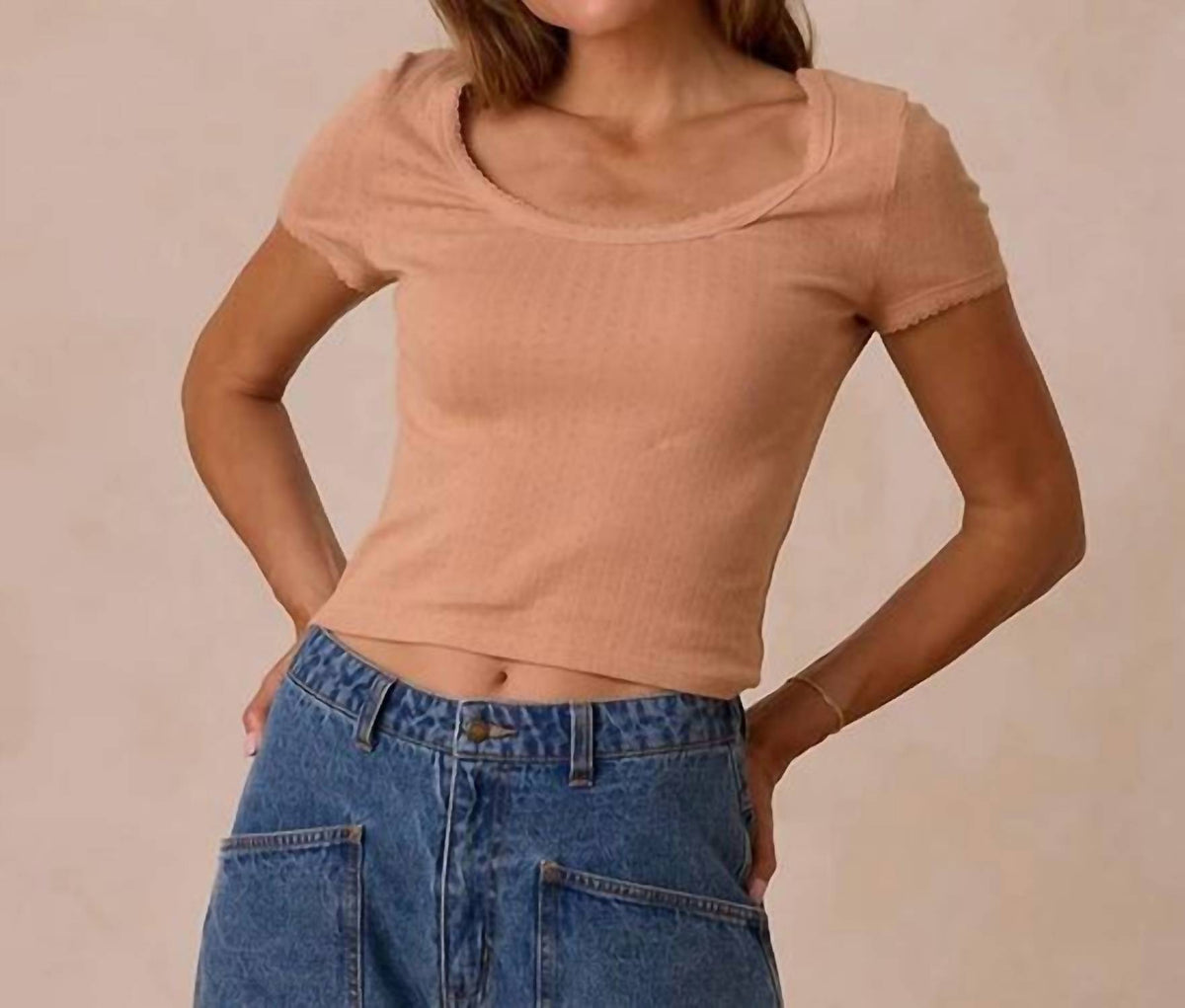 Rylee + Cru - Pointelle Scalloped Trim Tee