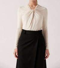 Sophie Rue Cassidy Twist Front Top in oyster - women's long sleeve top
