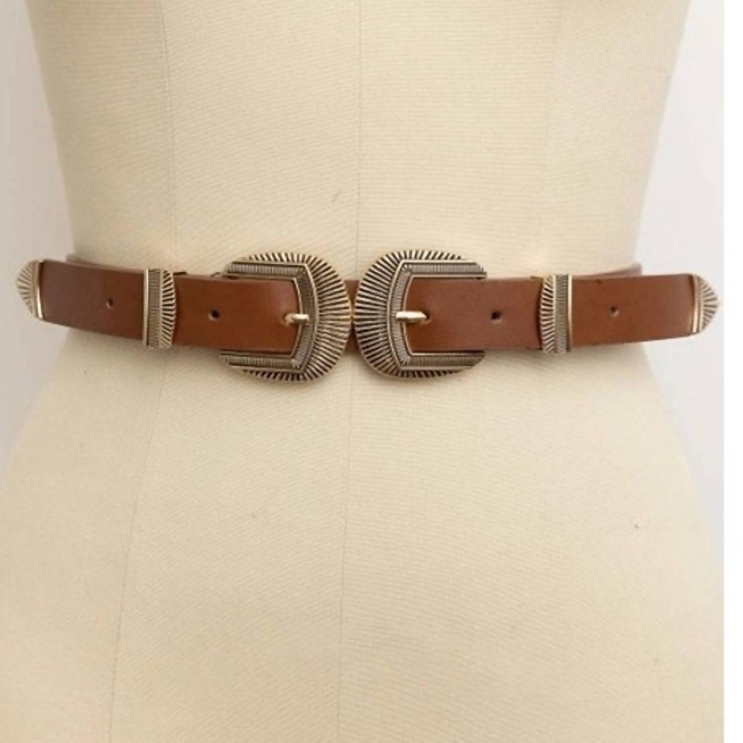 Leto - Women's Double Buckle Vegan Leather Western Style Belt
