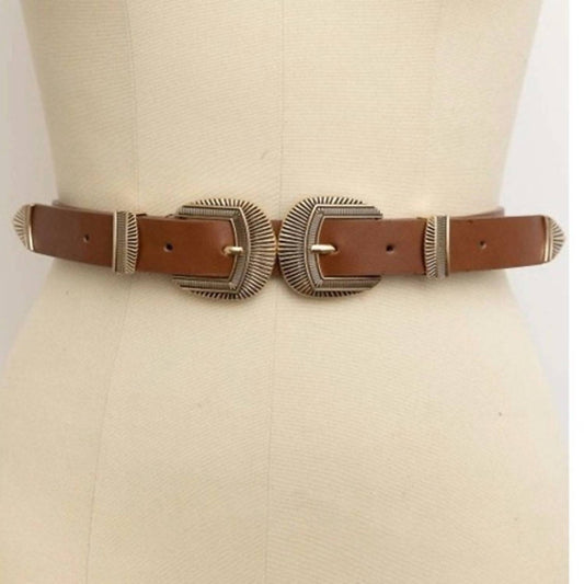 Leto - Women's Double Buckle Vegan Leather Western Style Belt