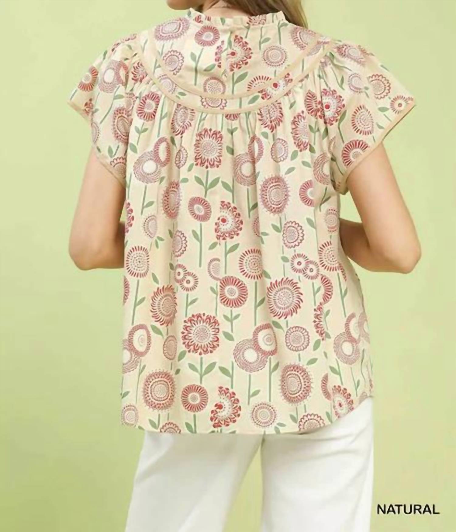 Umgee - Retro Floral Smocked Babydoll Blouse