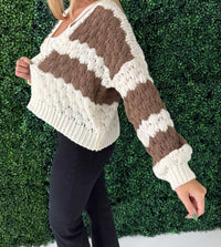WISHLIST Textured Striped Sweater Cardigan in cream choco - women's cardigan - alternate view