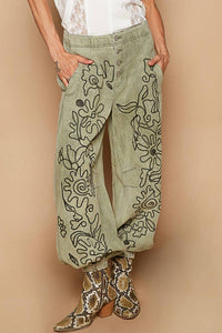 Pol - Floral Embroidered Twill Pants