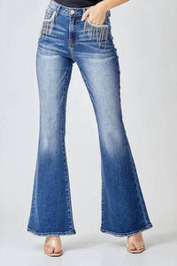 Risen - High Rise Embellished Wide Flare Jeans