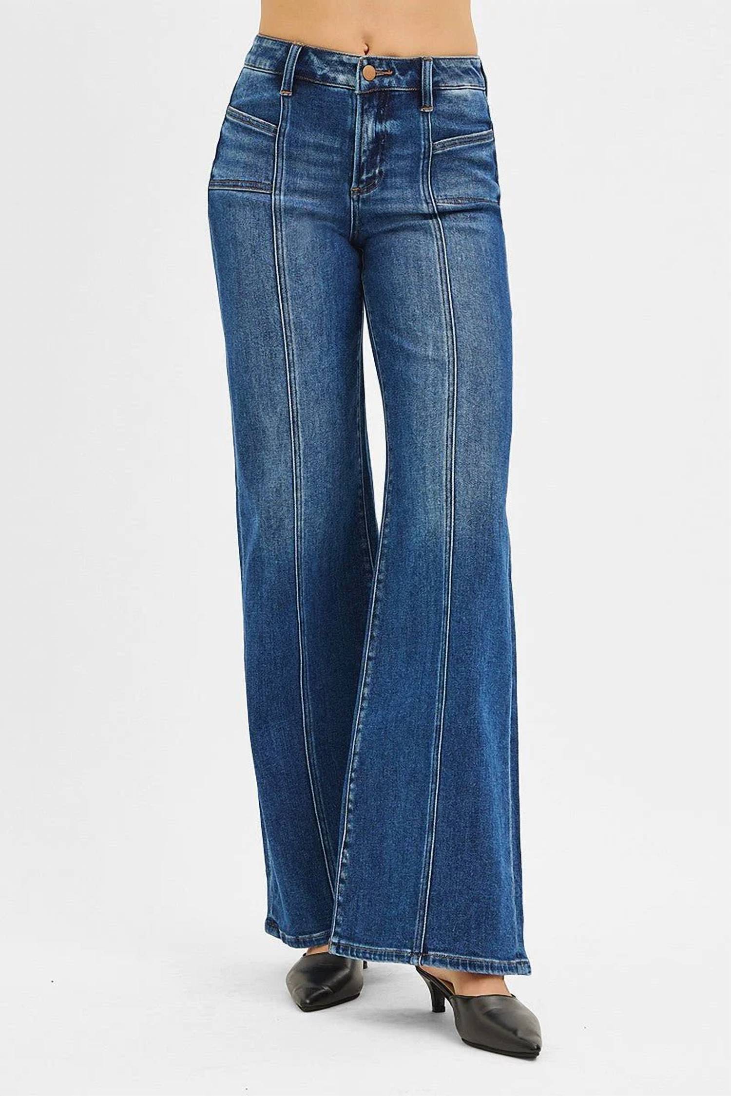 Risen - Mid-rise Front Seam Wide-leg Western Jeans