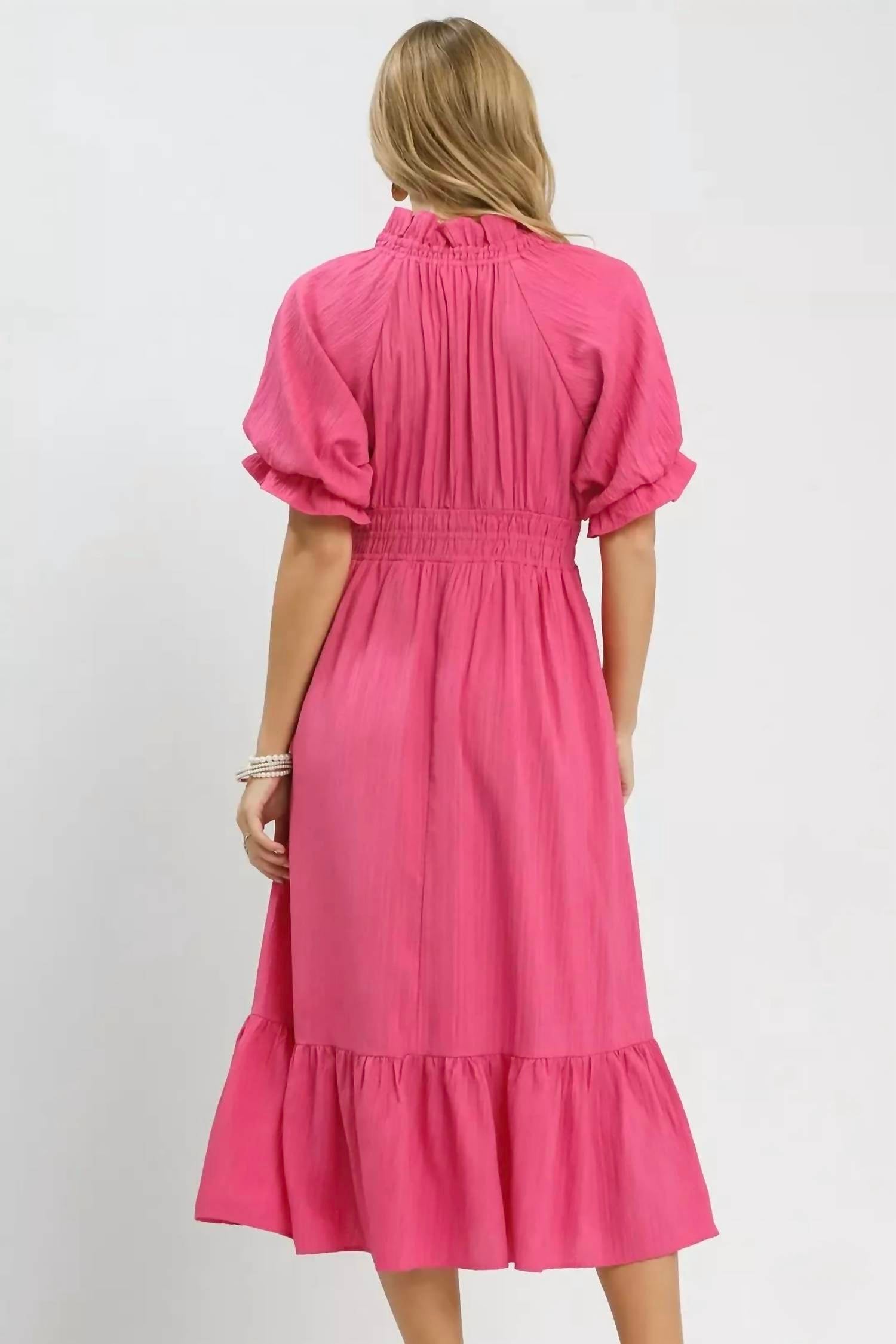 Umgee - Puffed Sleeve Midi Dress