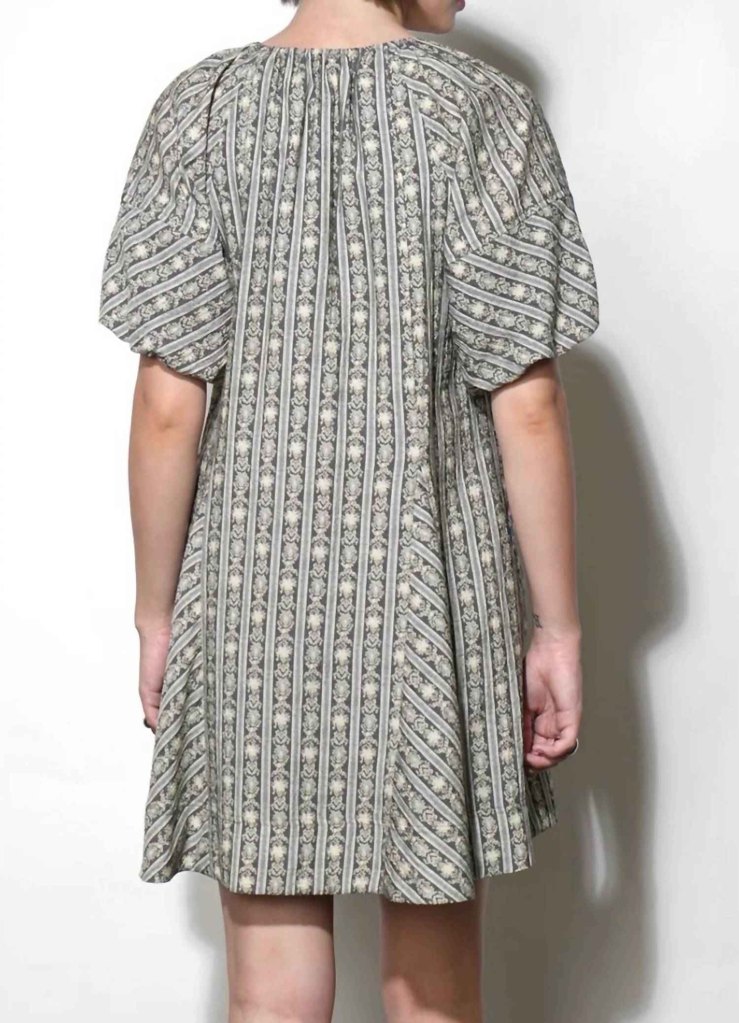 Greylin - Elena Stripe Pattern Bubble Sleeve Popover Dress