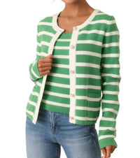 Prosperina Kennedy Cardigan in green tea stripe - women's cardigan