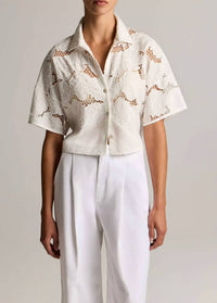 Vince - Lace Cropped Short-sleeve Shirt
