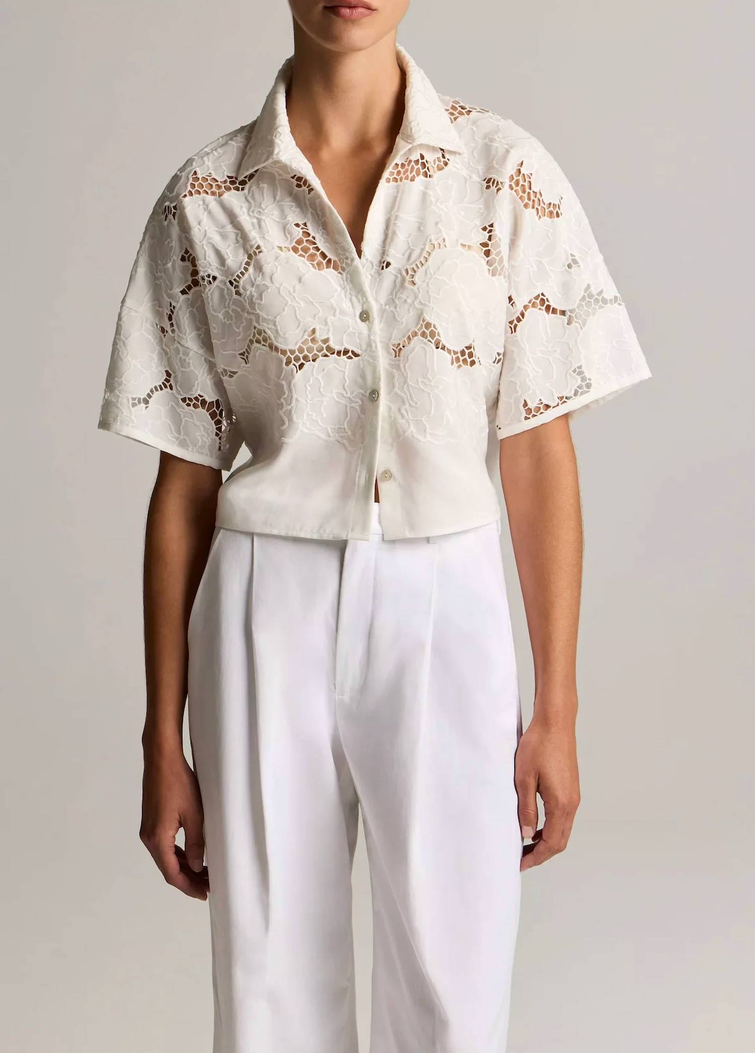 Vince - Lace Cropped Short-sleeve Shirt