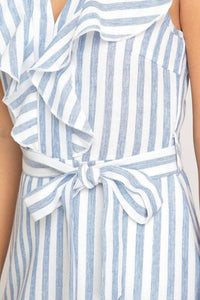 She + Sky - Ruffled Striped Woven Dress