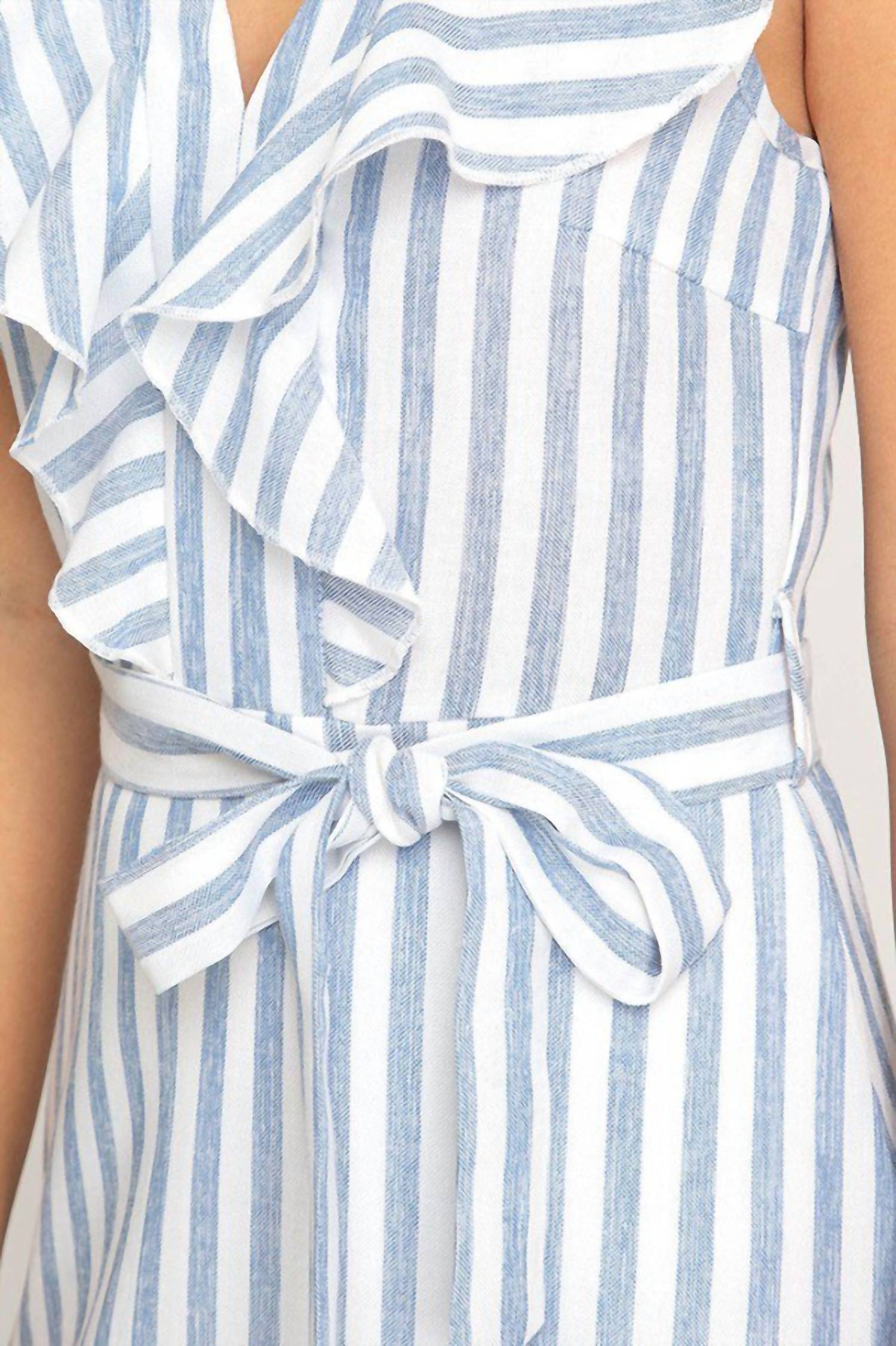 She + Sky - Ruffled Striped Woven Dress