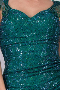 Colors Dress - Long Crystal Off The Shoulder Fringe Slit Gown