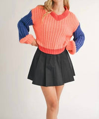 Klesis - Relaxed Fit V-neck Color Block Knit Sweater Top