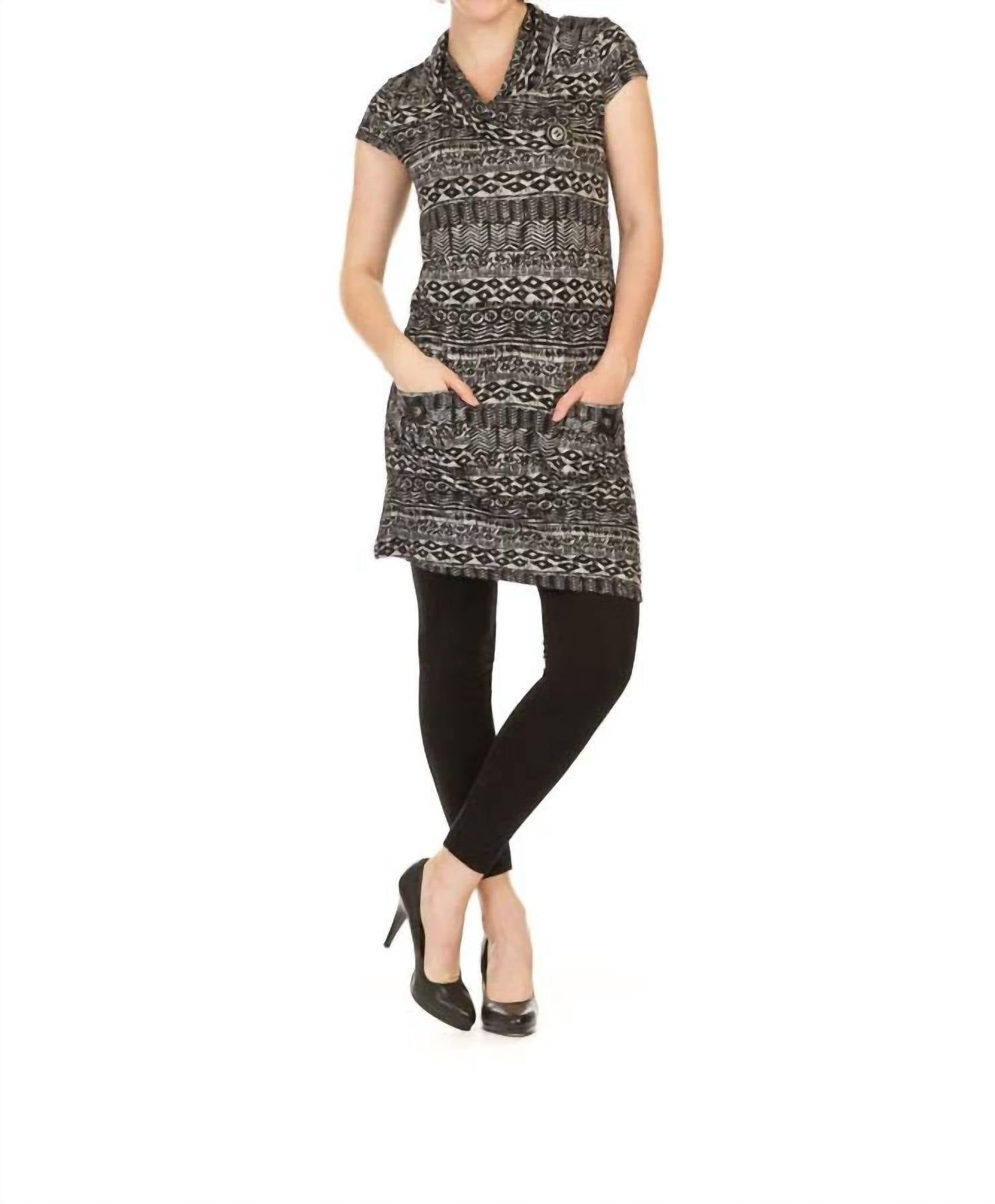 Papillon - Global Print Drape Neck Cap Sleeve Dress