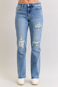 Judy Blue Mid Rise 90's Straight Leg Jean in blue - women's jeans